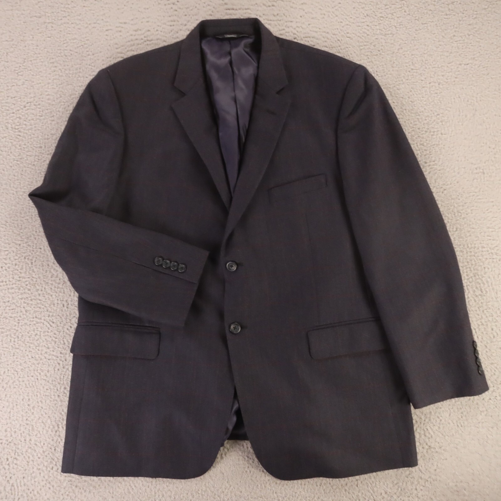 Tweed Jacket Xl Blue Windowpane Check Herringbone 100% Wool Blazer 48r